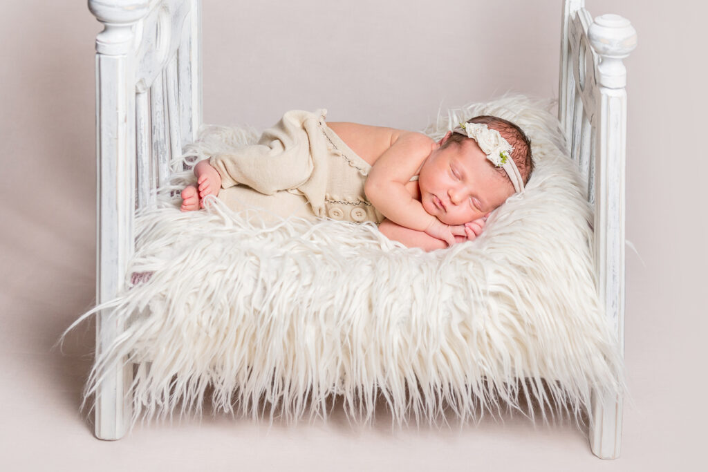 Newborn Bed Photo Prop with Faux Fur Blanket