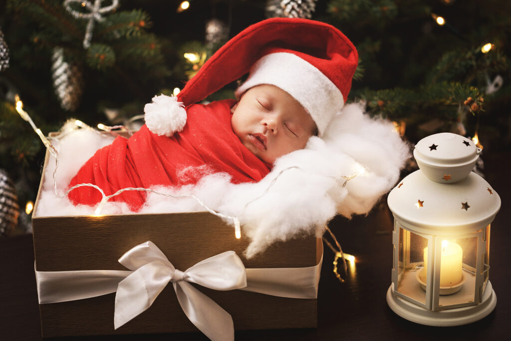 Newborn Baby Santa Outfit Holiday Shoot