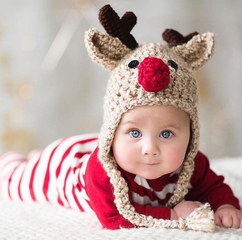 Oatmeal Reindeer Baby Hat JojosBoutique on Etsy