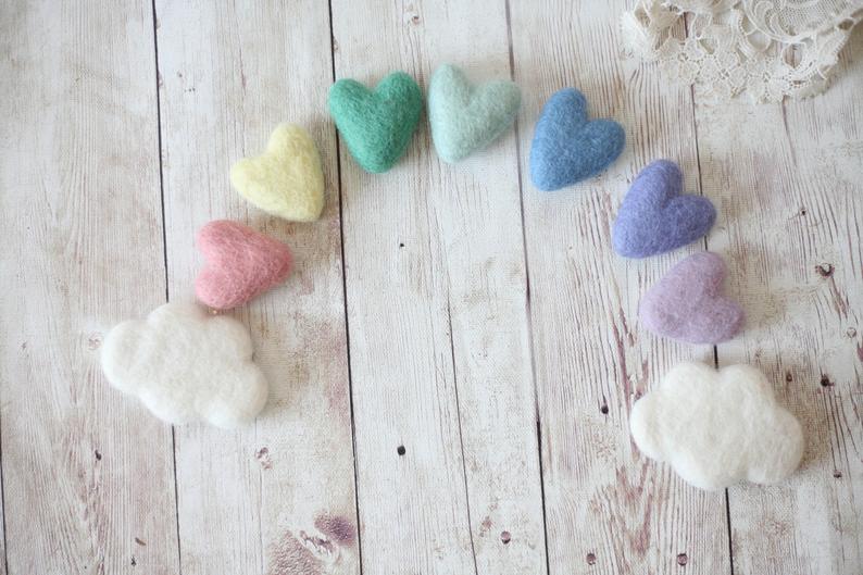 Pastel Rainbow Felted Wool Hearts babybirdieboutique on Etsy