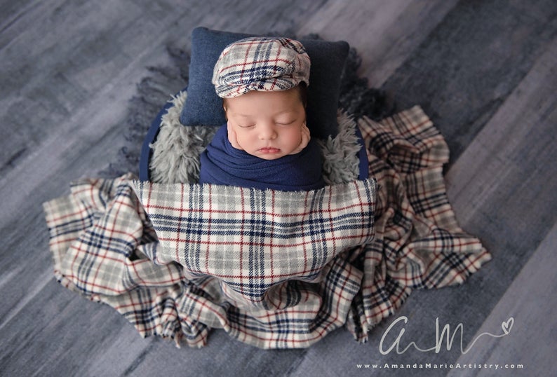 Plaid Newborn Cap and Fabric Layer LovelyBabyPhotoProps on Etsy Amanda Marie Artistry