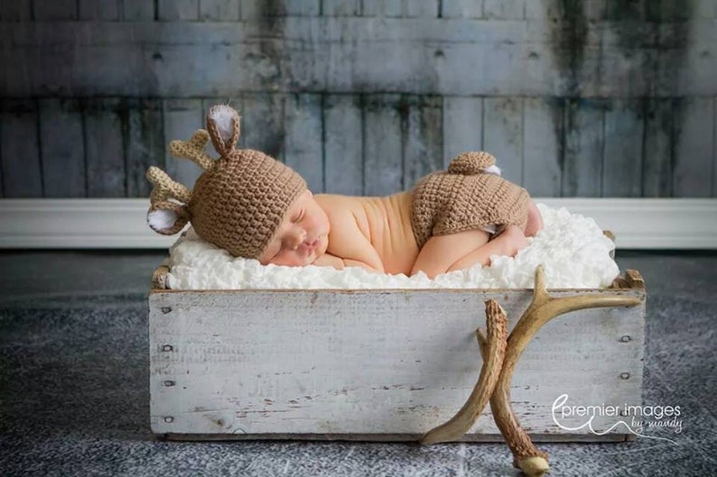 White Tail Deer Hat and Diaper Cover Newborn Crochet 3JoyfulHeartsDesign on Etsy